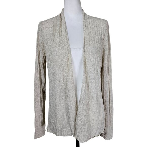Eileen Fisher Beige Open Front Cardigan L Rayon/Linen Coastal Beachy Neutral - Picture 1 of 9